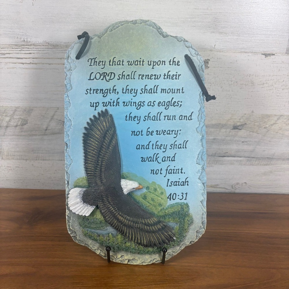 Jesus Isaiah 40:31 Bible Verse Stone Tablet and Resin Soaring Eagle 13" x 8"